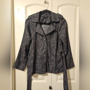 Womens Jacket Spring Fall Lightweight Grey Button Up with Belt SZ M